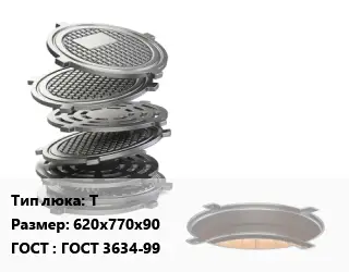 Люк чугунный Т 620х770х90 ГОСТ: ГОСТ 3634-99